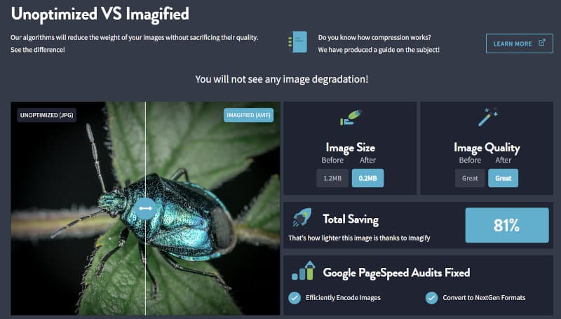 Unoptimized vs. Imagified example - Source: Imagify