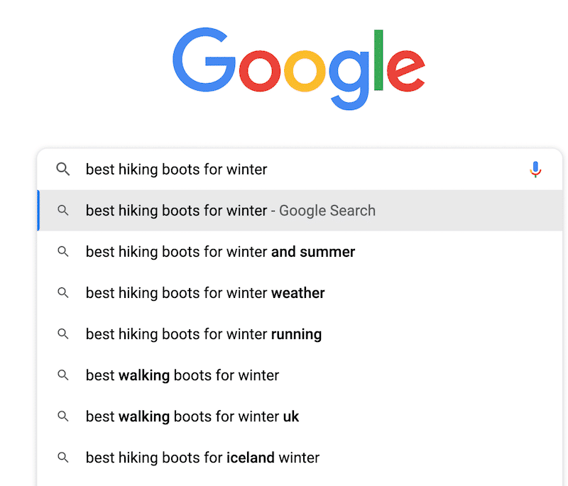 A drop-down list of related terms that people search for - Source: Google search results