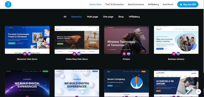 A multipurpose theme with pre-built sites - Source: The 7