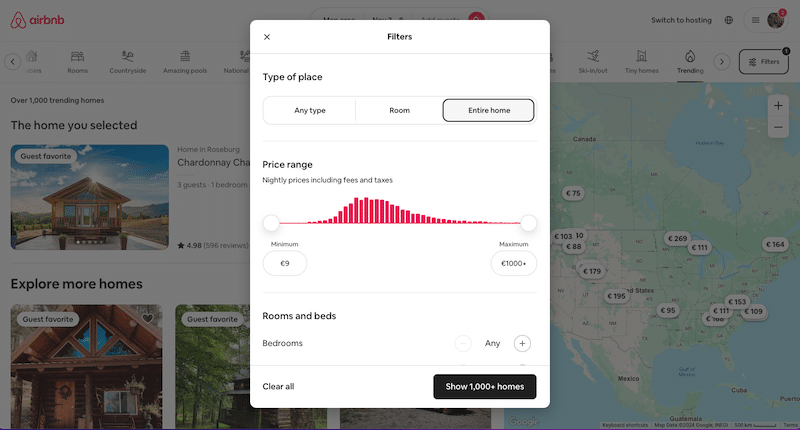Advanced dynamic filters - Source: Airbnb