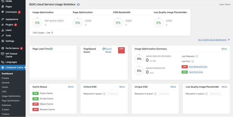 Advanced performance dashboard - Source: LiteSpeed