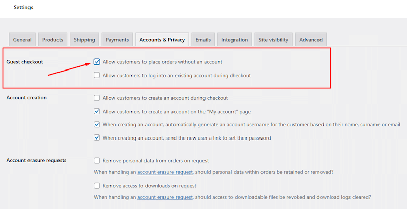 Allowing guest checkout to improve conversions - Source: My WooCommerce dashboard