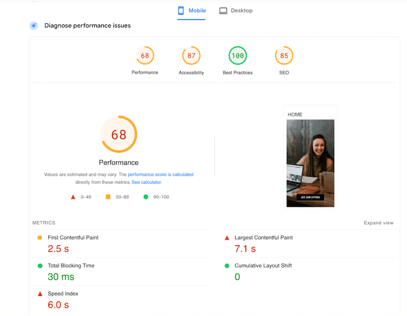 Beaver Builder’s KPIs - Source: PageSpeed Insights