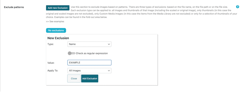 Bulk optimization exclusion interface - Source: ShortPixel