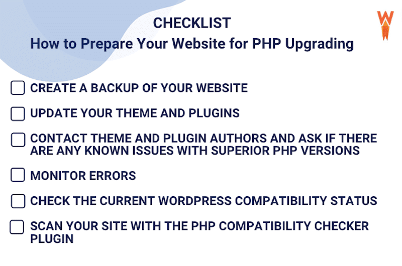 Checklist to prepare your site for PHP upgrading - Source: WP Rocket