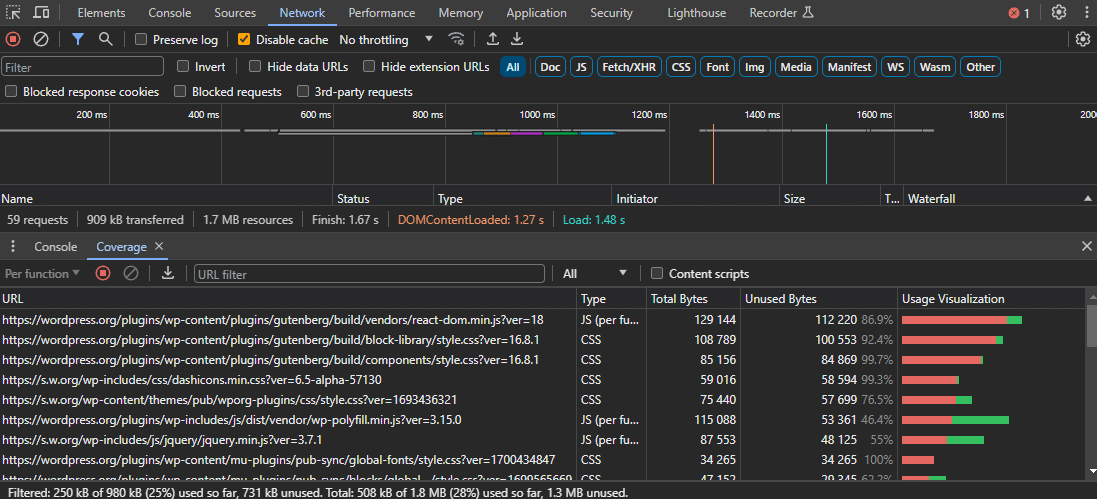 Chrome DevTools > Coverage’s recorded results