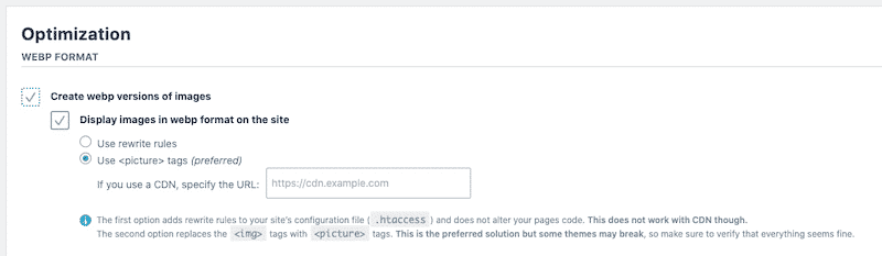 Compression and WebP conversion - Source: Imagify