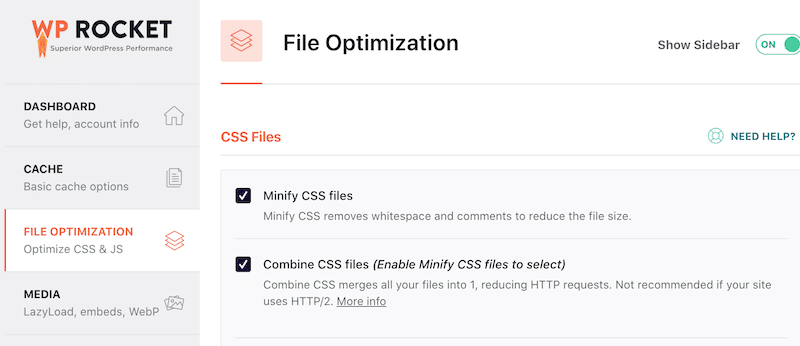 File Optimization (CSS Files) - WP Rocket Dashboard