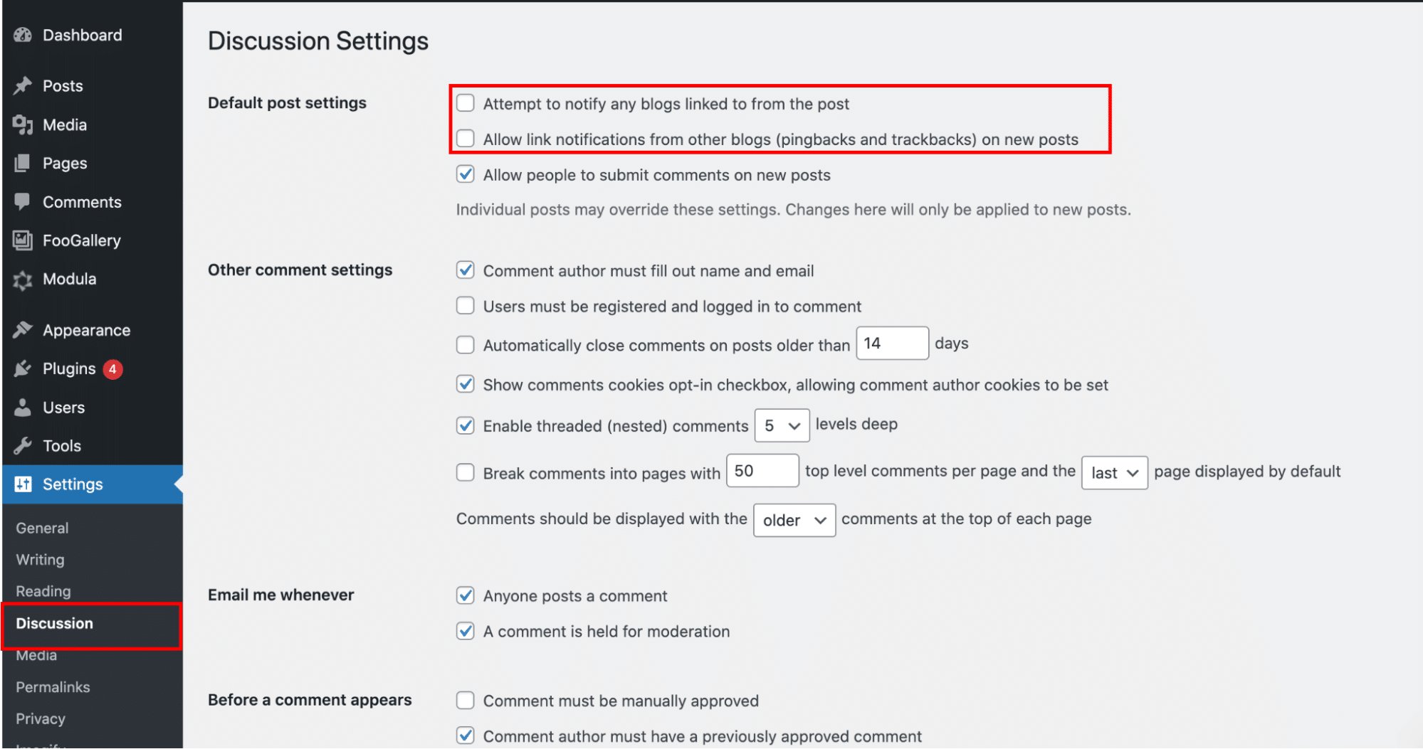 Deactivating trackbacks and pingbacks - Source: WP Rocket