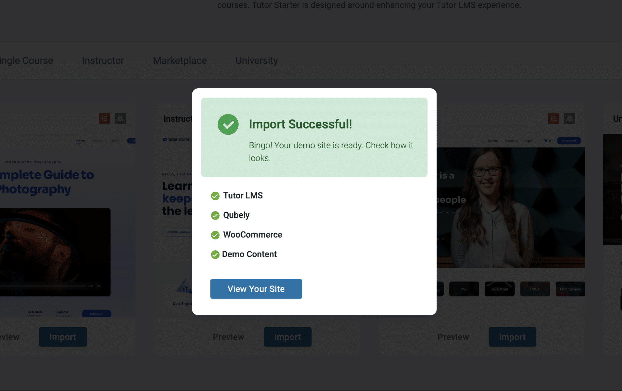 Demo site imported from Tutor Starter