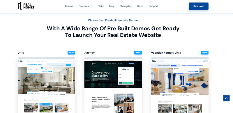 Demos to launch a real estate website - Real Homes