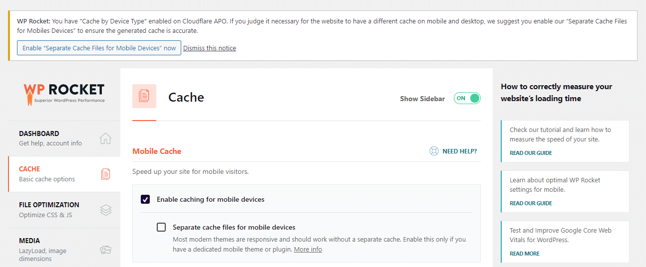Dismissable warning message - WP Rocket 3.14