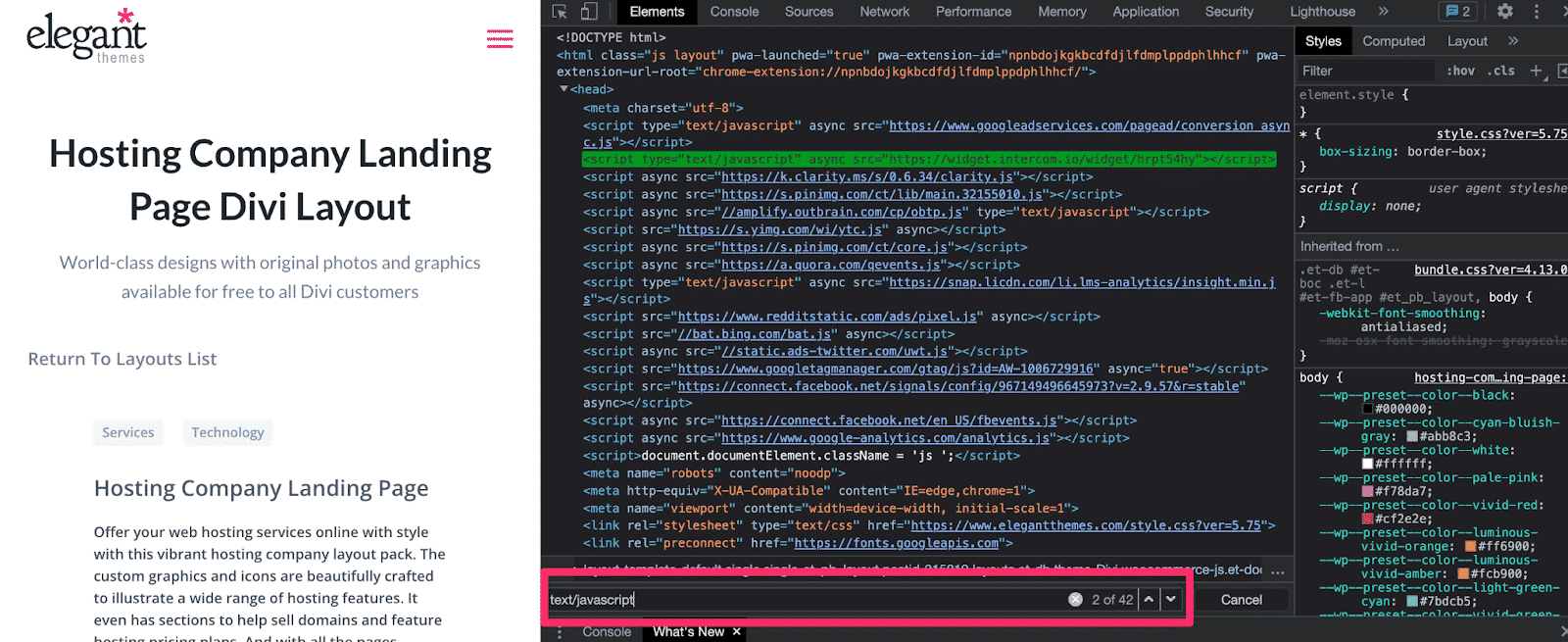 Example of Divi theme demo CSS files