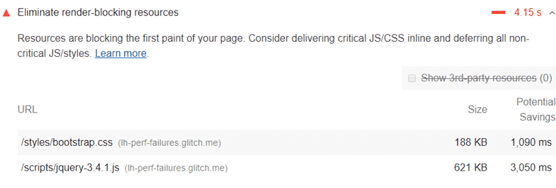 Diagnostic render-blocking resources - Source: Web.dev
