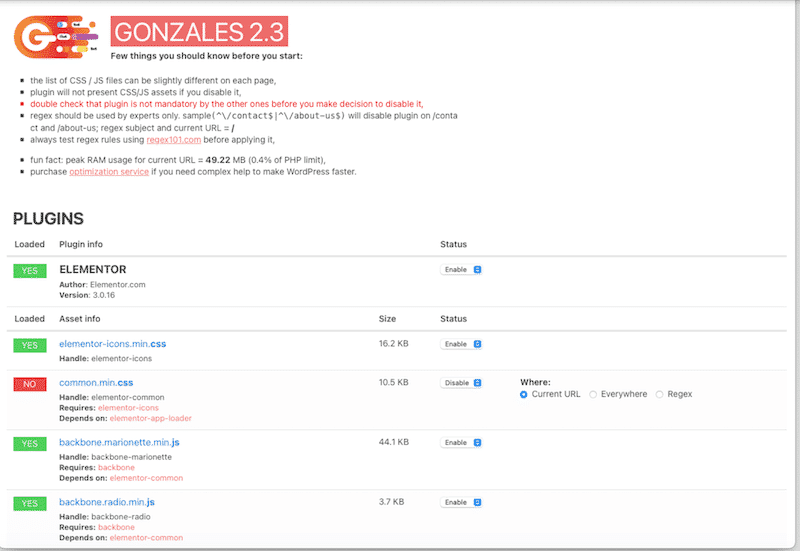 Enable/Disable WordPress plugins - Source: Gonzales plugin