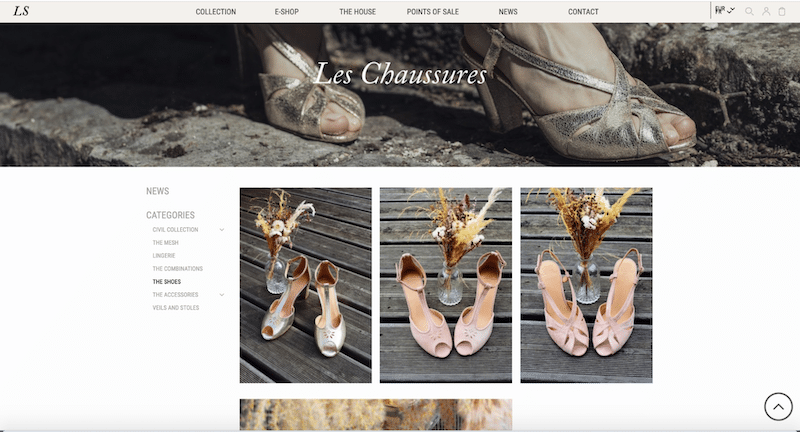 Example of a category page gathering all the bridal shoes- Source: lauredesagazan.fr
