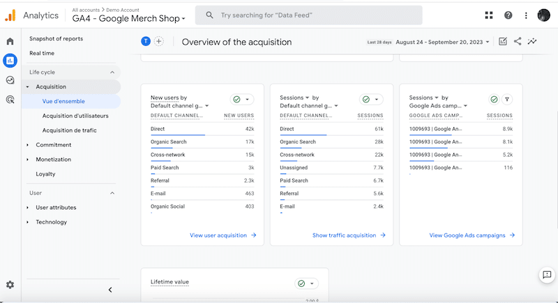 Example of acquisition reports to identify the organic search traffic - Source: GA