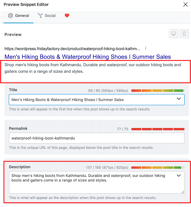 Example of an optimized meta search (description) with WooCommerce and RankMath - Source: Rank Math SEO