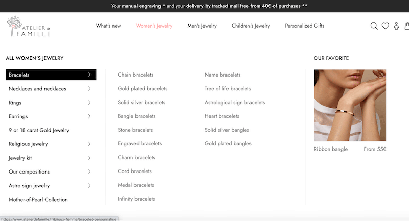 Example of categories from Atelier de famille (a jewelry shop) that help users to navigate - Source: Atelierdefamille