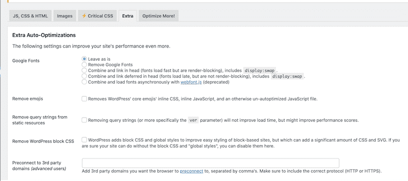 Google fonts and third-party options - Source: Autoptimize
