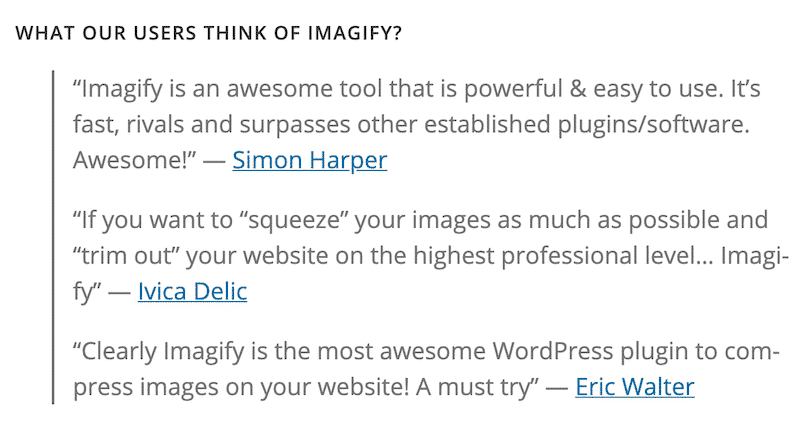 Imagify testimonials - WordPress.org