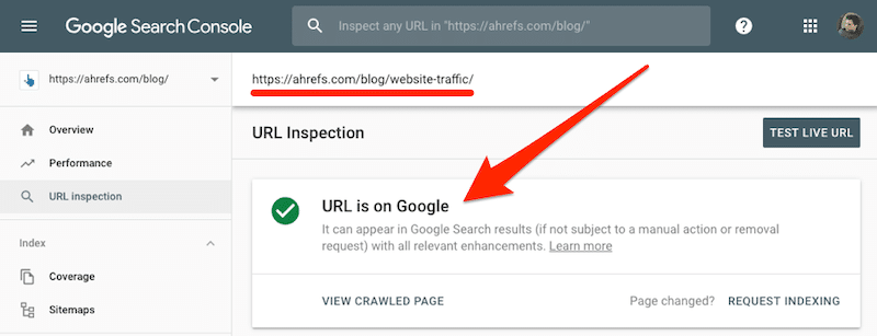 Indexed page - Source: Ahrefs