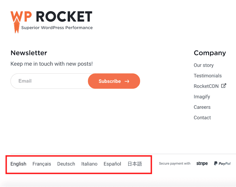 Language switcher - Source: WP Rocket
