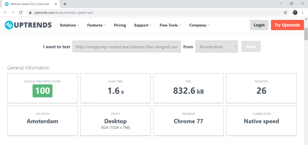 Résultats Uptrends sans lazy-load