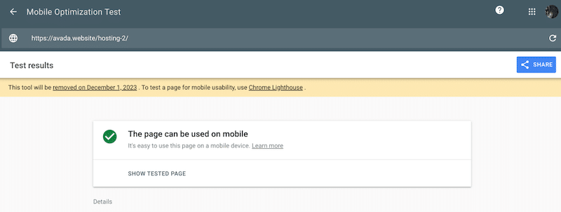 Mobile test - Source: Google Search Console