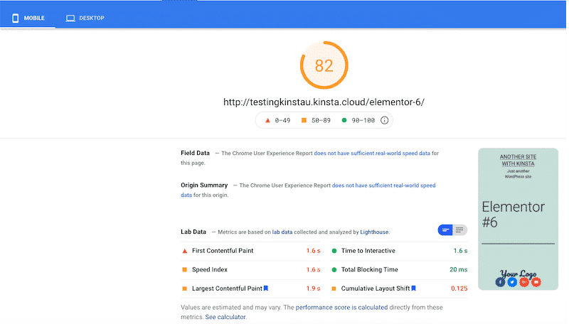 My PSI grade on mobile with a lot of content on my site - Source: Google PageSpeed Insights