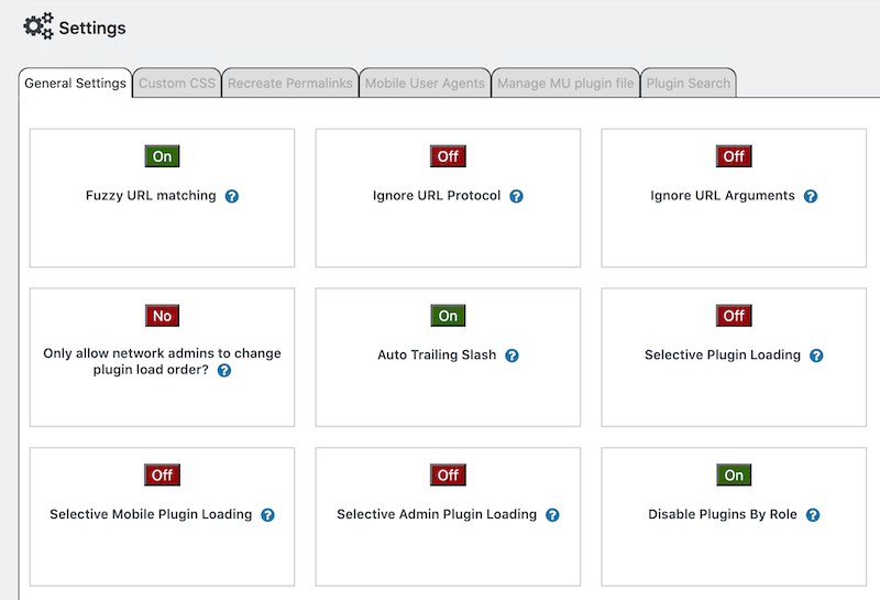 On/Off settings to optimize the plugin's organization - Source: Plugin Organizer