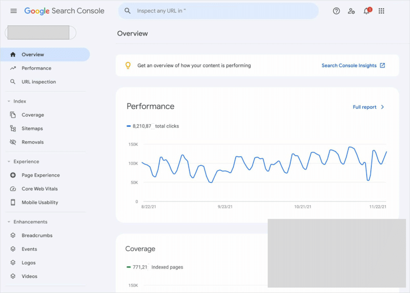 Overview of the Google Search Console - Source: Google Search Console