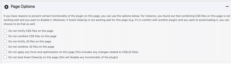 Page options / CSS and JS for a specific page: Asset Clean Up