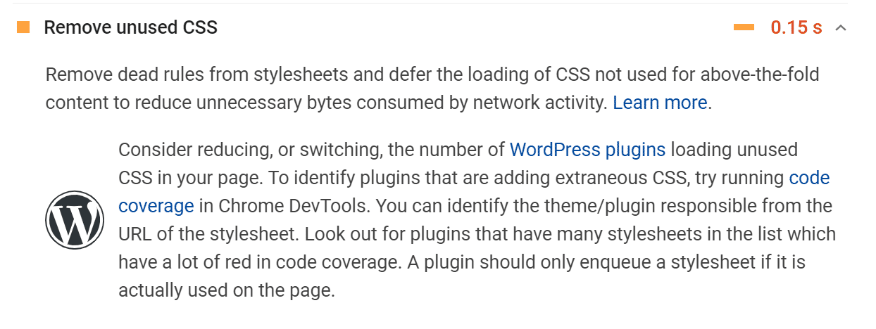 PageSpeed Insight removed unused CSS