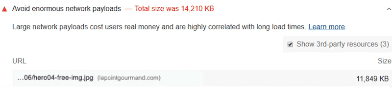 PageSpeed Insights warning - Source: PSI