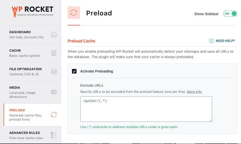 Preload feature - Source: WP Rocket