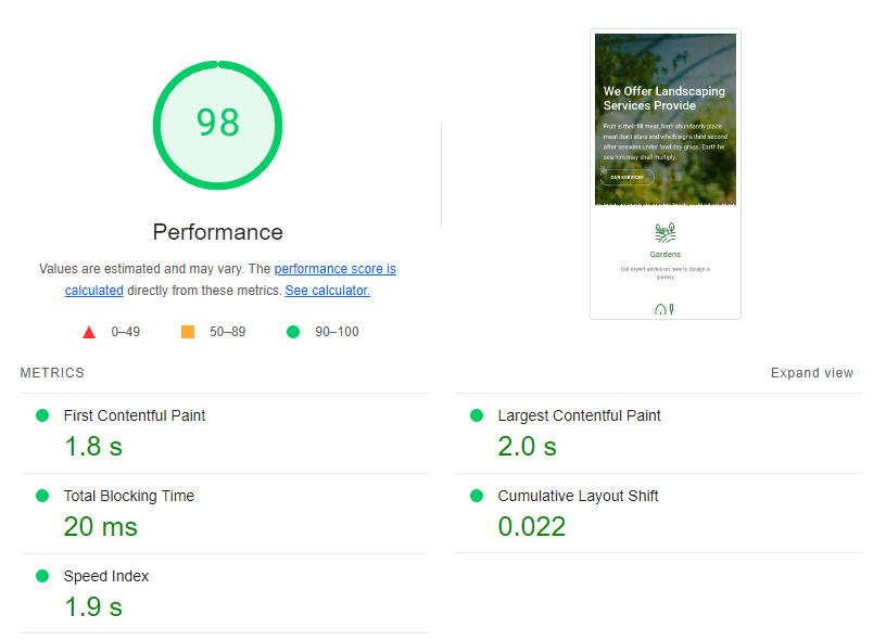 PageSpeed Insights result after enabling WP Rocket 3.16