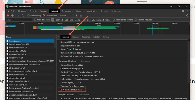 “X-Pj-Cache-Status: hit” indicates Redis Page Cache is working