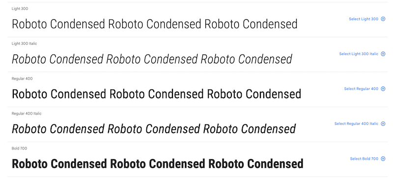Roboto Condensed font - Source: Google Fonts