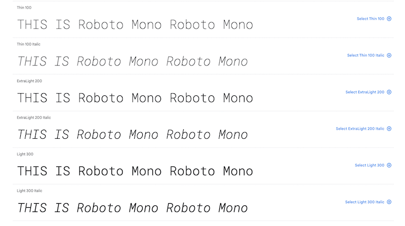 Roboto Mono font - Source: Google Fonts