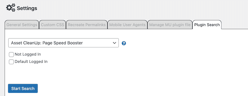 Searching a plugin to deactivate on a specific page - Source: Plugin Organizer
