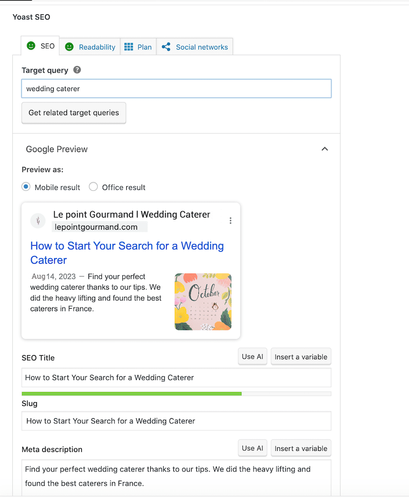SEO settings with Yoast SEO - Source: Yoast SEO