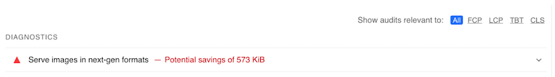 “Serve images in next-gen formats” issue - Source: PageSpeed Insights