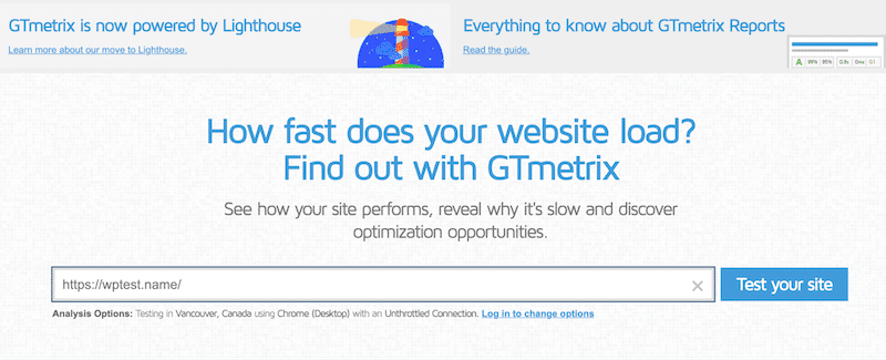 Testing Hello theme on a blank WordPress sandbox - GTmetrix