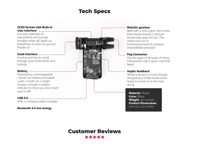 Technical specs done right - Source: Roadie 2