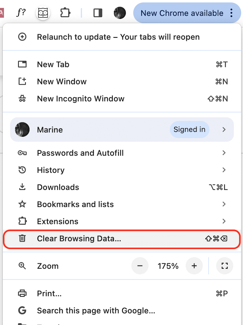 The Clear Browsing Data section - Source: Chrome