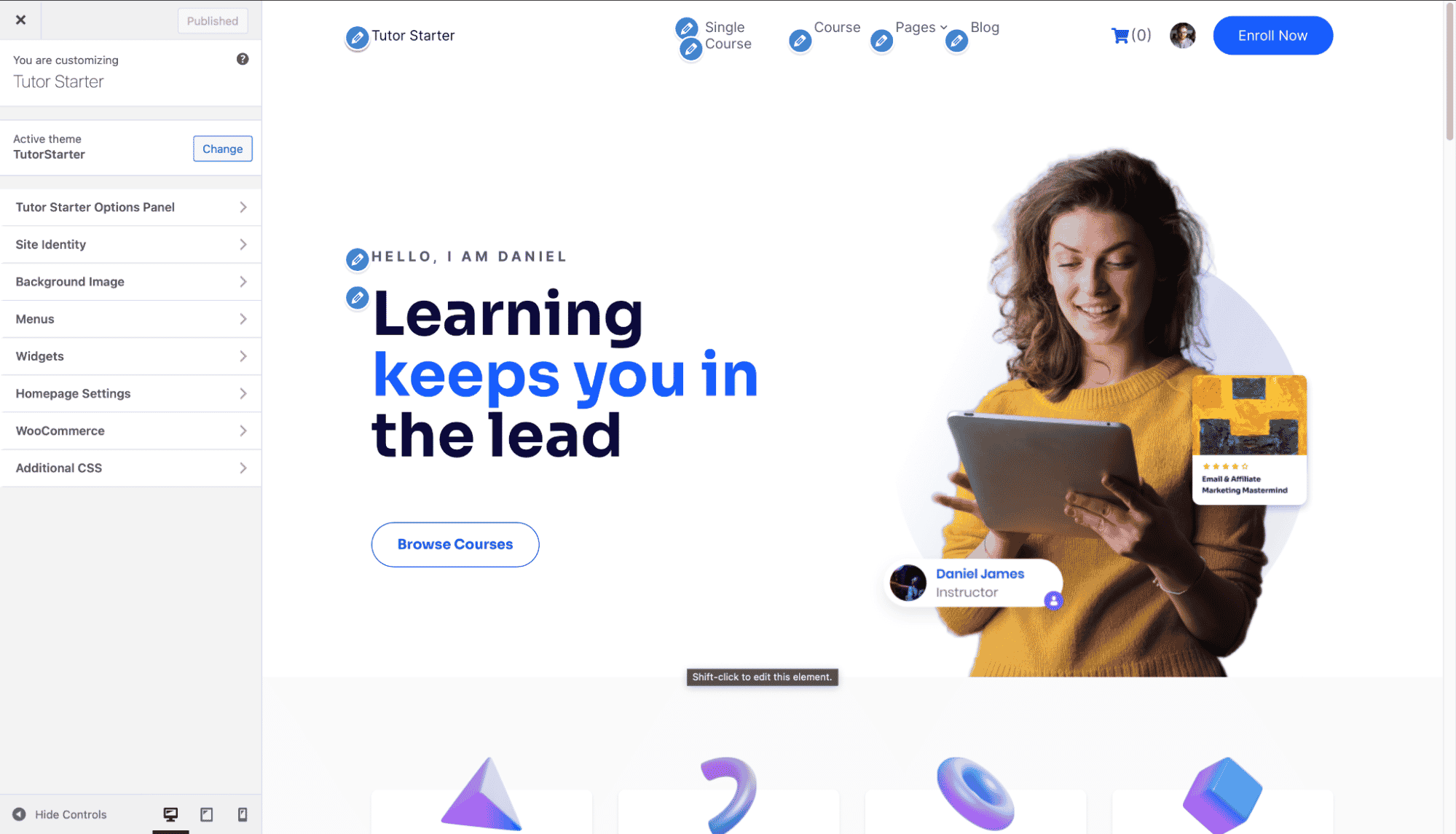 Tutor Starter demo site view