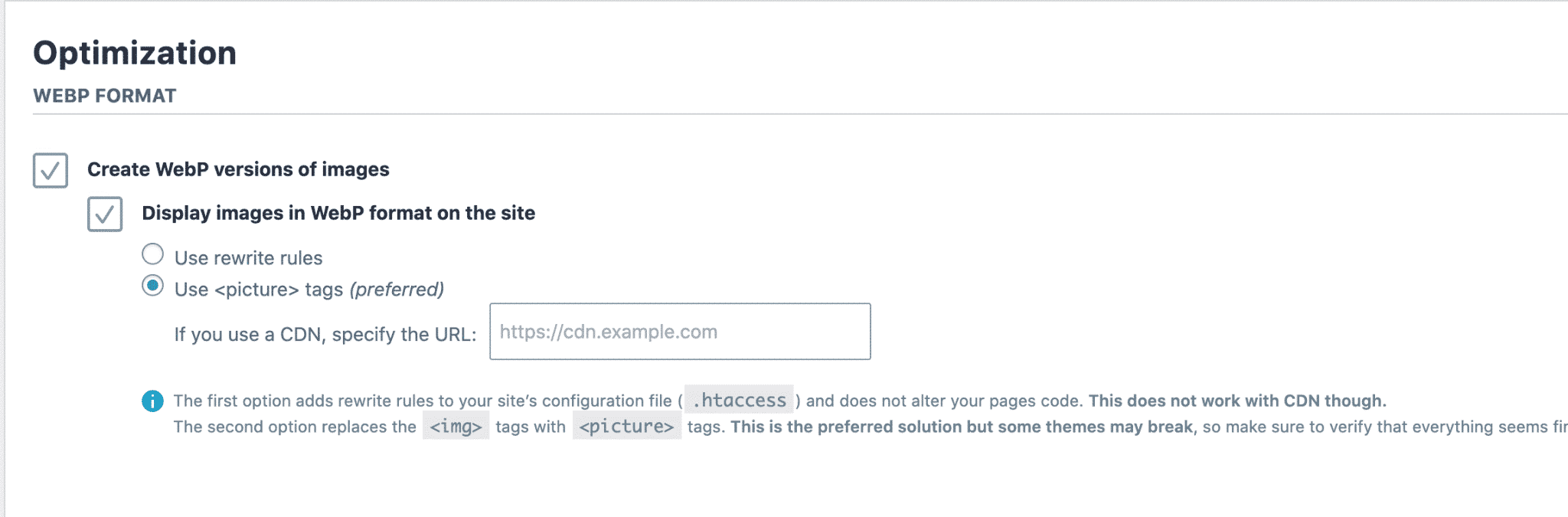 Using Imagify to convert my images to WebP - Source: Imagify