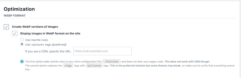 Web Conversion from the WordPress dashboard - Source: Imagify