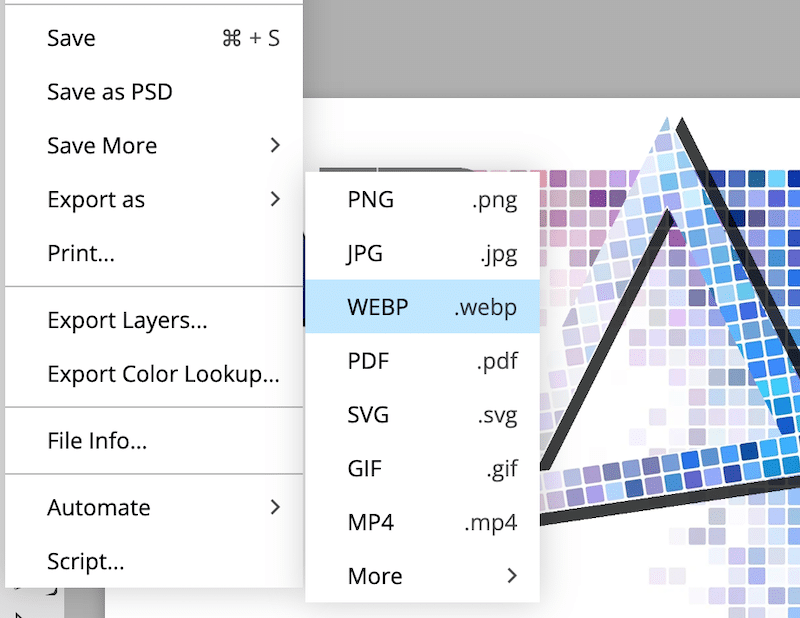 WebP format - Source: Photopea